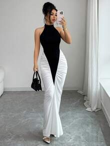Selianne Women's Summer New Date Vacation Commute Black And White Color Block Sleeveless Slim Fit Bodycon Short Vest Dress - Black - View 6