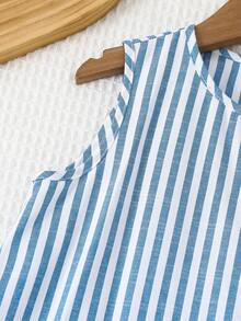 Young Girl Woven Striped Sleeveless Casual Dress - Blue and White - View 3