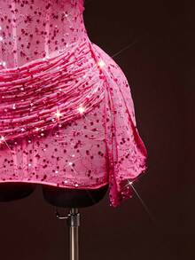 SHEIN ICON 女士水钻装饰抹胸紧身迷你连衣裙 - 粉色 - 查看 4