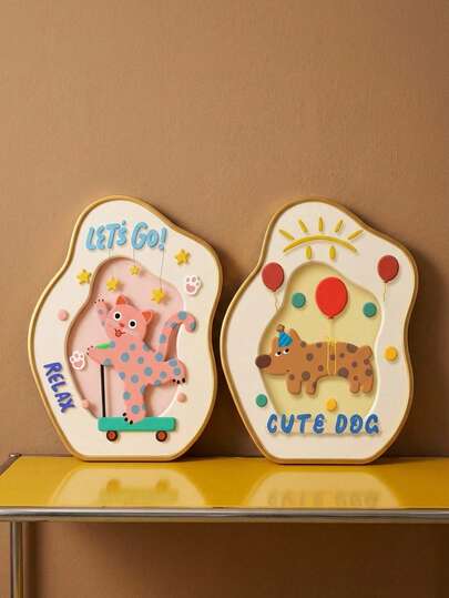 Joivida 1幅多巴胺波点猫咪桌面装饰画，可作床头柜装饰画、卧室墙画、玄关柜装饰画、电视柜摆件