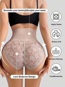NudeFit Pantalones de mujer con parches de encaje de alta elasticidad para estilizar la figura - Albaricoque - Ver 2