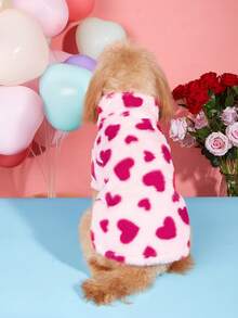 Casaco de inverno de lã polar para cachorro/filhote, com gola e zíper, confortável, com estampa de coração rosa, ideal para cães e gatos em climas frios. - Rosa Quente - Ver 3