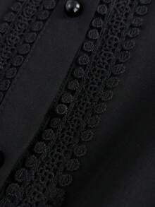 Elamini 女士黑色撞色蕾丝蝴蝶结腰带短袖性感哥特洛丽塔风格迷你连衣裙 - 黑色 - 查看 6