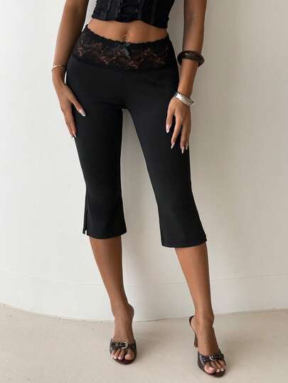 Aloruh 女士蝴蝶结装饰蕾丝休闲百搭日常短裤