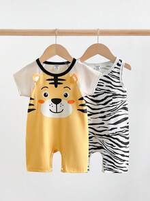 SHEIN Playful Pals 男婴圆领休闲日常居家外出短袖连体衣 - 彩色 - 查看 10