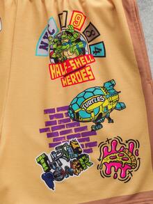 TEENAGE MUTANT NINJA TURTLES | SHEIN Quần short nam in chữ, cạp chun, kiểu dáng thường ngày đa năng. - Màu vàng - Xem 4