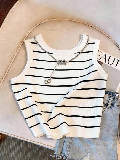 Resyla Camiseta ajustada con estampado de rayas para mujer