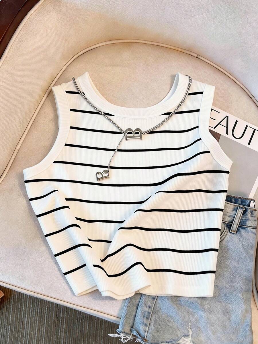 Resyla Camiseta ajustada con estampado de rayas para mujer - Multicolor - Ver 1