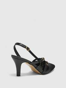 CUCCOO BIZCHIC Women's Pointed Toe Buckle Design Elegant Fashion High Heel Pumps - Shining Night Black - View 9