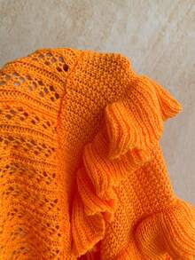 Soleia 女士度假休闲亮橙色花卉装饰荷叶边下摆连体裤，适合海滩、邮轮、城市度假、音乐节、波西米亚风、夏季等场合，四季皆宜，日常通勤也适用。 - 橘色 - 查看 10