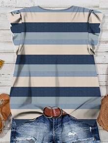 EMERY ROSE Plus Size Women V-Neck Striped Casual Blouse, Suitable For Summer - Multicolor - View 2
