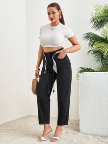 SHEIN Casual Washed High-Waist Tapered Jeans - Medium Wash - View 5