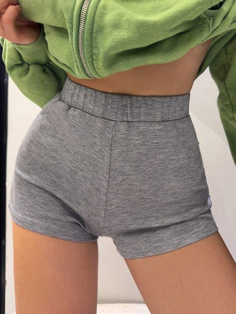 Women's Spring/Summer 3D Pocket Decor Gray Sporty Casual Pants, Slim Fit Leggings, Vacation Style, Music Festival Chic, Straight Leg Shorts