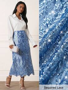 Lilora Women's Elegant Lace Beaded Skirt, Fashionable Summer Elegant And Sophisticated New Styles, Suitable For Outings, Commuting, Everyday Casual Wear, Parties, Dates, Gatherings, Outings, Holidays, Vacations, And Holiday Travel. Sequin Skirt Blue Skirts For Women Lace Maxi Skirt Blue Sequin Skirt Sequined Lace Skirt Long Skirts For Women Blue Lace Skirt Blue Sequined Skirt Skirt For Women Maxi Sequin Skirt - Blue - View 1