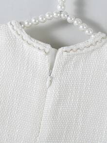 SHEIN Glamorique Kids 女婴优雅蝴蝶结3D花朵装饰无袖连衣裙，适合花童、婚礼、派对、生日、度假、夏季拍照等场合 - 白色 - 查看 6