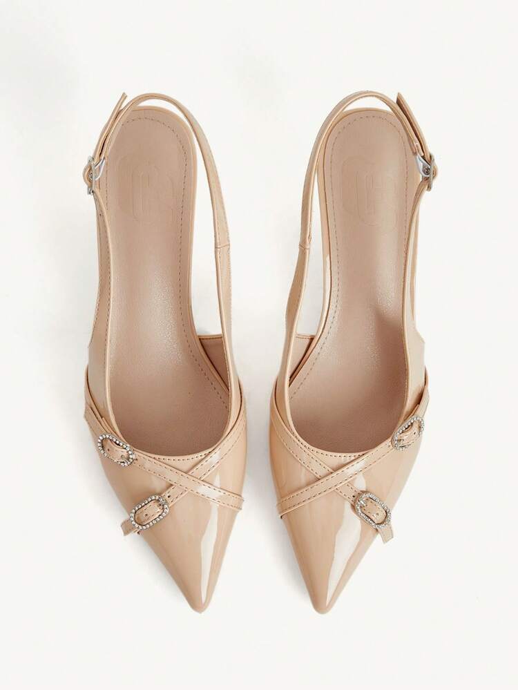 CUCCOO CHICEST Women's Pointed Toe Chain Decor Romantic Elegant PU Leather Stilettos, Summer/Summer New Arrival Wedding Shoes Summer Shoes Bride Shoes