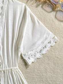 Swim Vcay 女士优雅蕾丝边罩衫，适合海滩、泳池、夏季度假 - 白色 - 查看 4