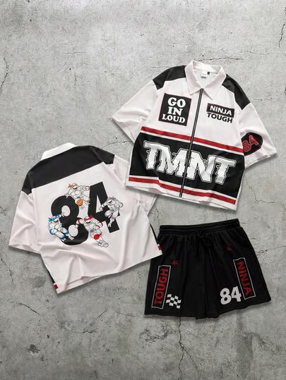 TEENAGE MUTANT NINJA TURTLES | SHEIN Men's Contrast Color Letter Print T-Shirt And Shorts Set