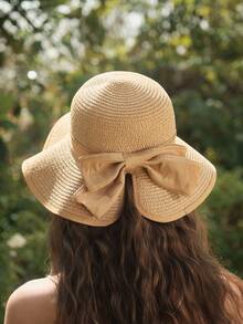 SHEIN MOD Fashion Straw Hat, Sun Hat, Casual Bowknot Decor Hat For Women, UV Protection, Suitable For Outdoor, Beach, Lightweight And Stylish - Straw Hat - View 1