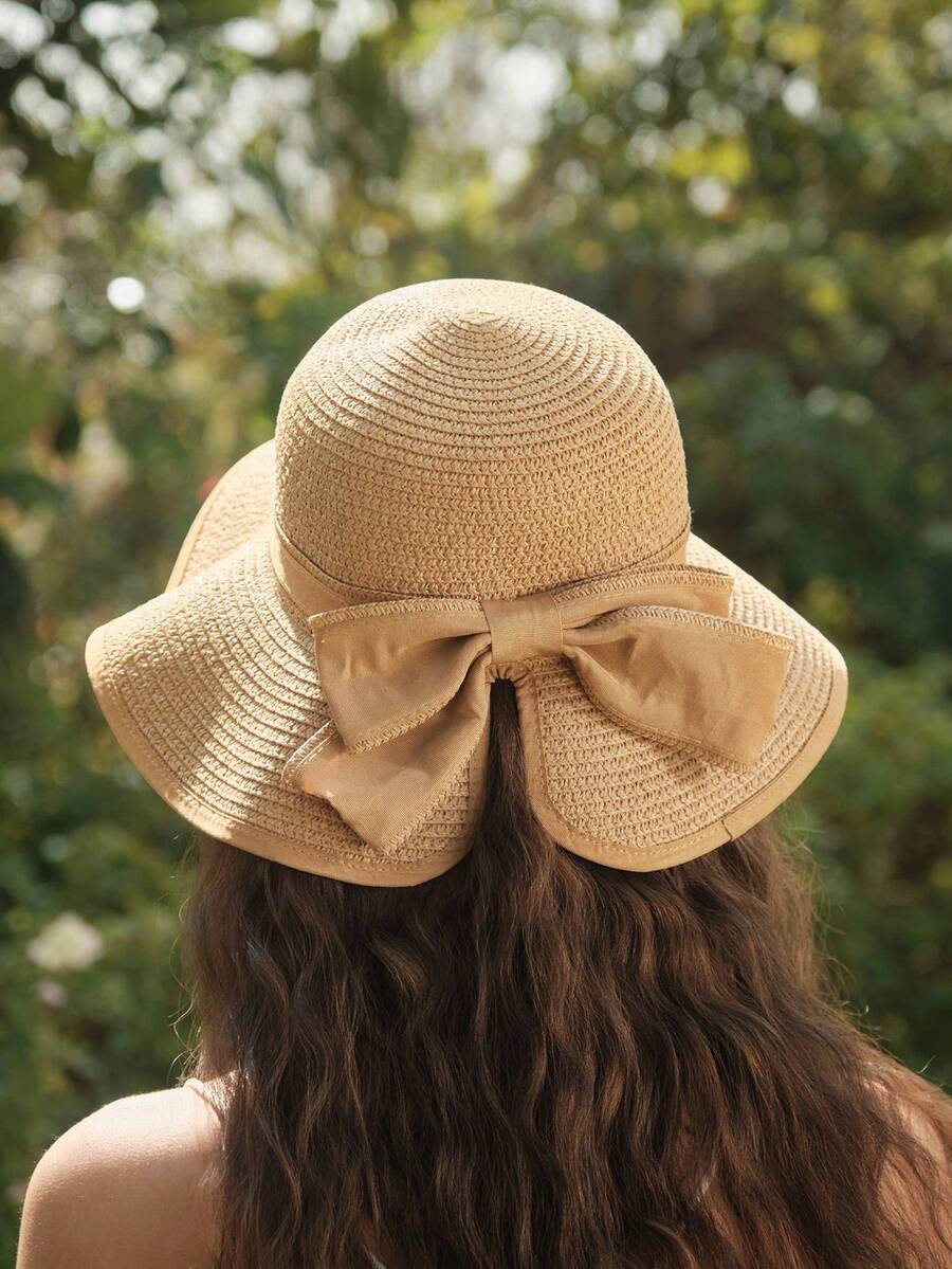 SHEIN MOD Fashion Straw Hat, Sun Hat, Casual Bowknot Decor Hat For Women, UV Protection, Suitable For Outdoor, Beach, Lightweight And Stylish - Straw Hat - View 1