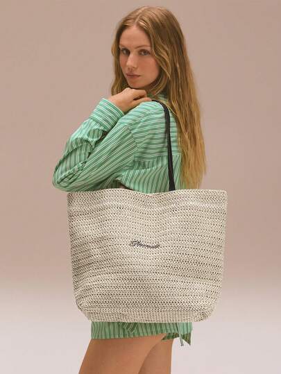 GLOWMODE Large 16L Papyrus Woven Beach Day Lightweight Breathable Zipper Compartment Pockets Magnetic Closure Tote Bag Daily Casual Outdoors Holiday Vacation Beach Wear