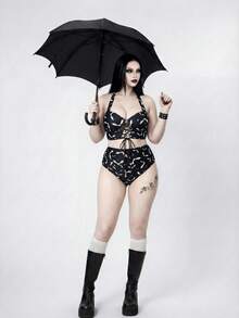 ROMWE Goth Bộ đồ bơi mùa hè mới 2026 kiểu dáng punk cá tính, họa tiết động vật, gợi cảm, cỡ lớn, thích hợp cho kỳ nghỉ biển. - Nhiều màu - Xem 4