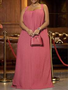 Veslaya 2026春夏优雅通勤休闲装，生日派对、毕业典礼、学生装、日常出行、百搭单品，适合休闲度假、邮轮旅行、海滩、日光浴等各种场合，引领潮流，商务休闲风、简约休闲风兼具，适合度假和外出穿着。大码女式吊带A字连衣裙，适合海滩和夏季穿着。 - 玫瑰紅 - 查看 5