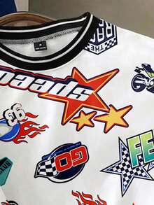 Manfinity Joysei Men's Motorcycle & Badge Logo Retro Pattern T-Shirt, Knitted Cuffs, Suitable For Spring/Summer - White - View 3