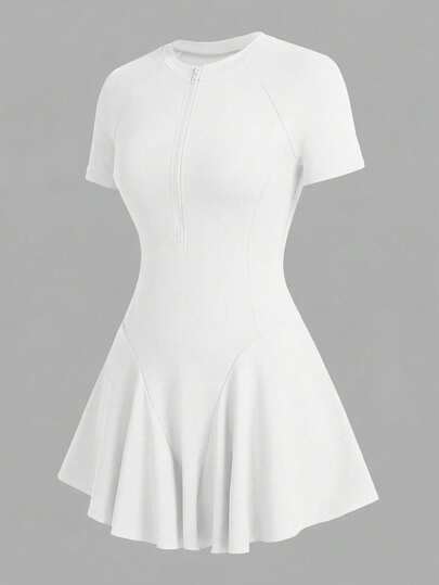 CourtClass Women's Solid Color Short Sleeve Sports Dress & Shorts Set White Tennis Dress Short Sleeve Tennis Dress White Active Dress