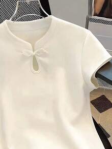 Resyla Niche Design Slim-Fit Chinese Style Short Sleeve T-Shirt For Women - White - View 5