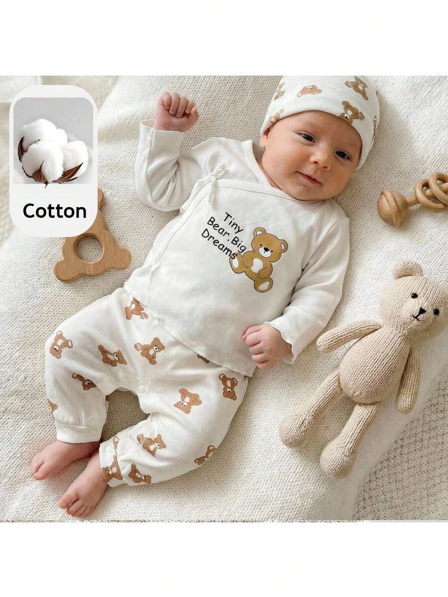 Loomiva Off-White Autumn Cute Family Matching Newborn Baby Boy Girl Cute Bear Pattern Knitted Round Neck Long Sleeve Pullover & Elastic Pants 2pcs Set Outfit - White - View 1