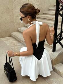 Siren Gaze 新款春夏黑白撞色A字收腰连衣裙（女款） - 黑與白 - 查看 2