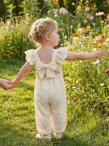 Cozy Pixies 女婴圆领荷叶边无袖收腰连体衣，百搭舒适 - 杏色 - 查看 7