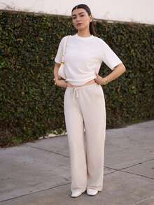 Andrea Bello 女士休闲百搭宽松抽绳裤 - 杏色 - 查看 6