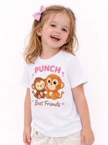 Conjunto de 3 playeras para niña de manga corta, informal de punto suave con  Del Monito Viral Punch Y Su Peluche - Multicolor - Ver 4