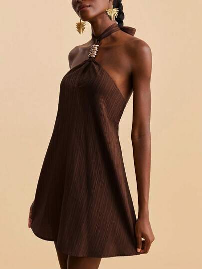 Travachic Women's Solid Color Metal Decor Elegant Vacation Dress, Spring Summer Vacation Outfits, Elegant Dresses For Party, Luxury Evening Dresses For Weddings, Graduation Dress, Ceremony Dress, Bridesmaid Dress, Beach Vacation