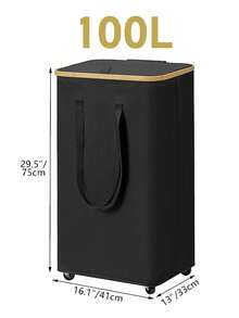 1个60升/100升带轮竹制洗衣篮，带盖 - 含洗衣袋内衬，可折叠脏衣篮，超大容量洗衣篮，可折叠布艺洗衣篮，家用洗衣篮 - 彩色 - 查看 9