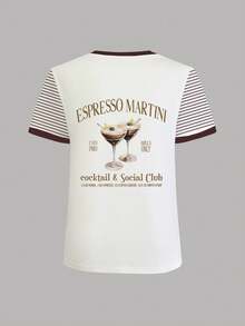 Jouncy Women's Summer Two Pieces Set, White And Brown Striped Shorts, Loose Women's T-Shirt, Basic Best-Selling Set, Cocktail Party Pattern - Multicolor - View 4