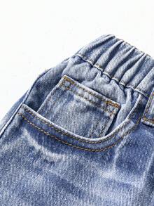 Quần jeans ống đứng màu xanh denim bạc màu, kiểu dáng thường ngày, có rách, dành cho bé gái tuổi teen. - Màu xanh lam - Xem 5