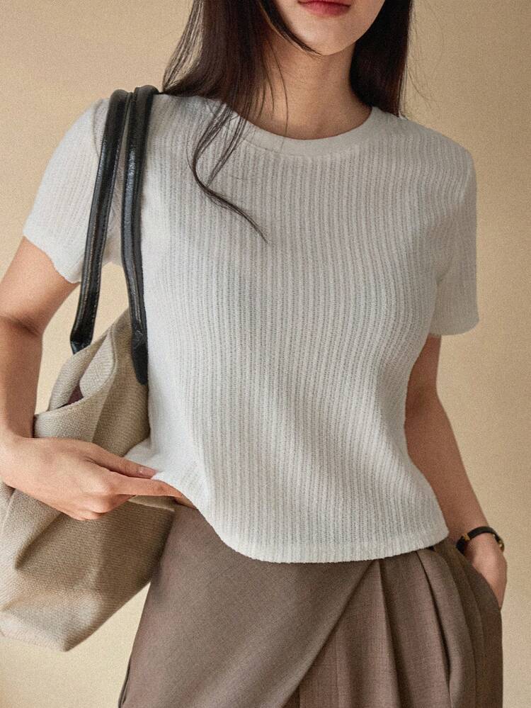 Women's Casual Short White Tee, Minimalist Office/Business Wear, Short Sleeve Undershirt, Spring/Summer