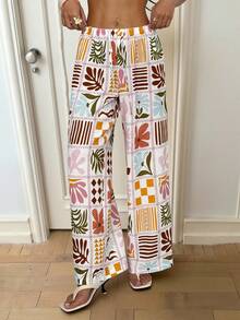 SHEIN PETITE Quần ống rộng thắt eo họa tiết hoa mùa thu dành cho nữ, trang phục đi nghỉ mát mùa hè, đi biển, du lịch. - Nhiều màu - Xem 6