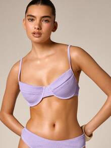 AiiRZ Women's Crinkle Texture Sweetheart Bikini Top With Adjustable Straps And Padded Cups For Beach And Pool Occasions - Purple - View 4