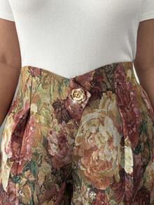 Elenzga Quần ống rộng dáng rộng thanh lịch dành cho nữ cỡ lớn, chất liệu jacquard, họa tiết hoa hồng và khuy cài, thích hợp cho đi làm, lễ tốt nghiệp, các ngày lễ, Ngày Valentine, lễ hội âm nhạc, Ngày của Mẹ, Halloween, Lễ Tạ ơn, Lễ Phục sinh, Ngày Quốc khánh, dạ hội, hẹn hò, tiệc tùng, đám cưới, hoạt động ngoài trời. Quần họa tiết hoa, quần hoa, quần in hoa, quần short nữ, quần short cạp cao, quần short in hoa, quần short thêu, quần short cài khuy hoa hồng, váy hoa hồng, váy họa tiết hoa. - Nhiều màu - Xem 1