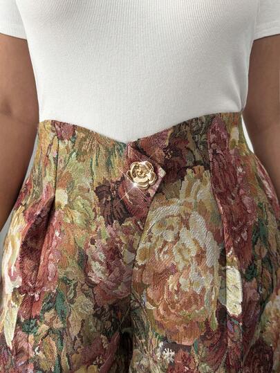 Elenzga Pantaloni a gamba ampia da donna eleganti con decorazione a bottoni in jacquard a rose, adatti per pendolarismo, laurea, vacanze, San Valentino, festival musicali, festa della mamma, Ognissanti, Ringraziamento, Pasqua, Festa nazionale, balli, appuntamenti, feste, matrimoni, attività all'aperto