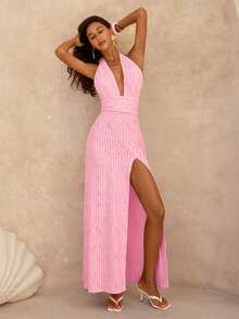 Glamine 女士时尚新款度假优雅派对夏季沙滩连衣裙 - 粉色 - 查看 4