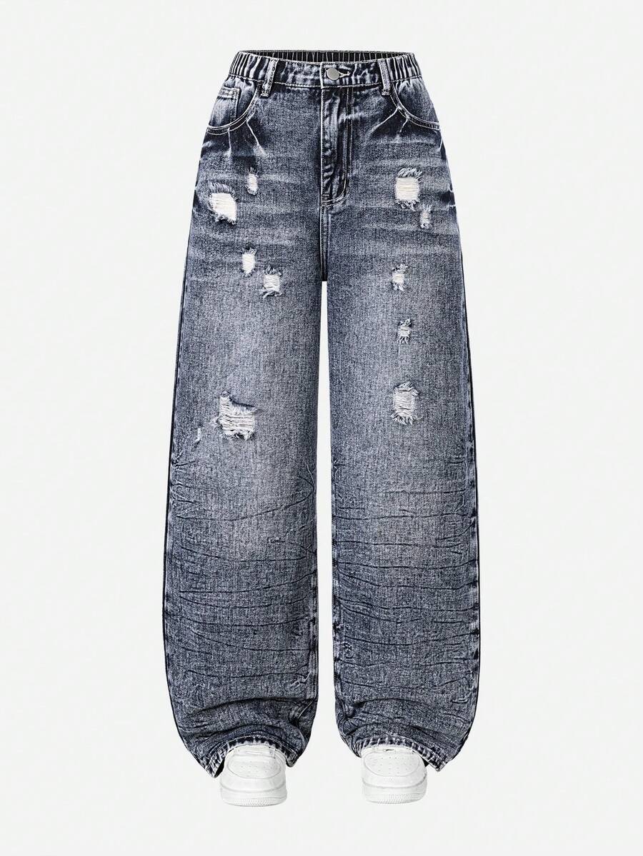 Quần jeans ống đứng màu xanh nhạt bạc màu, phong cách tối giản, cổ điển, dành cho thanh thiếu niên (nam). - Màu xanh lam - Xem 1