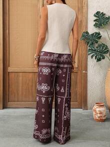 EMERY ROSE 女士纯色V领单排扣上衣和阔腿裤休闲日常两件套 - 彩色 - 查看 2