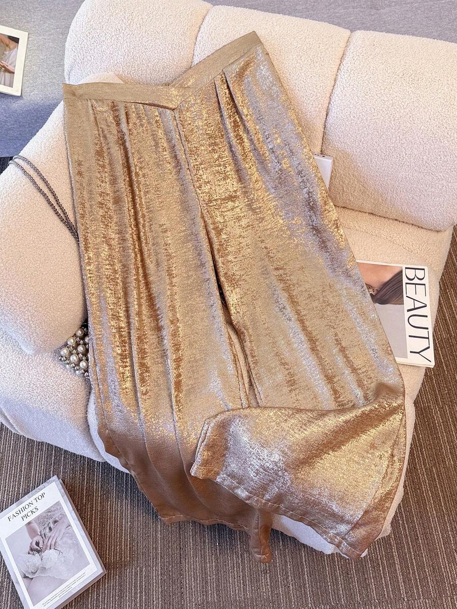 GlowEve CURVE 大码女式休闲长裤,适合外出、通勤,优雅下装,四季皆宜 - 金色 - 查看 1