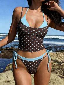 Bellisia Bộ bikini 3 mảnh gợi cảm, dây mảnh, buộc dây bên hông, hở lưng, kiểu dáng thường ngày, họa tiết chấm bi, dành cho nữ, năm 2026. - Nhiều màu - Xem 5