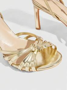 CUCCOO SZL Sandal Wanita Modis Berwarna Putih Transparan PVC Bening dengan Hak Kristal, Sandal Hak Sedang Ujung Persegi untuk Perjalanan, Kencan, Pesta, Liburan, Pernikahan, Sepatu Musim Semi dan Musim Panas - Emas 121 - View 5